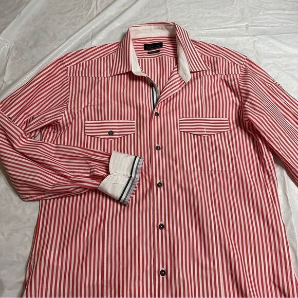 Red Striped Zara Man Tailored Fit Long sleeve Shirt size 16” collar M/L - Picture 12 of 15
